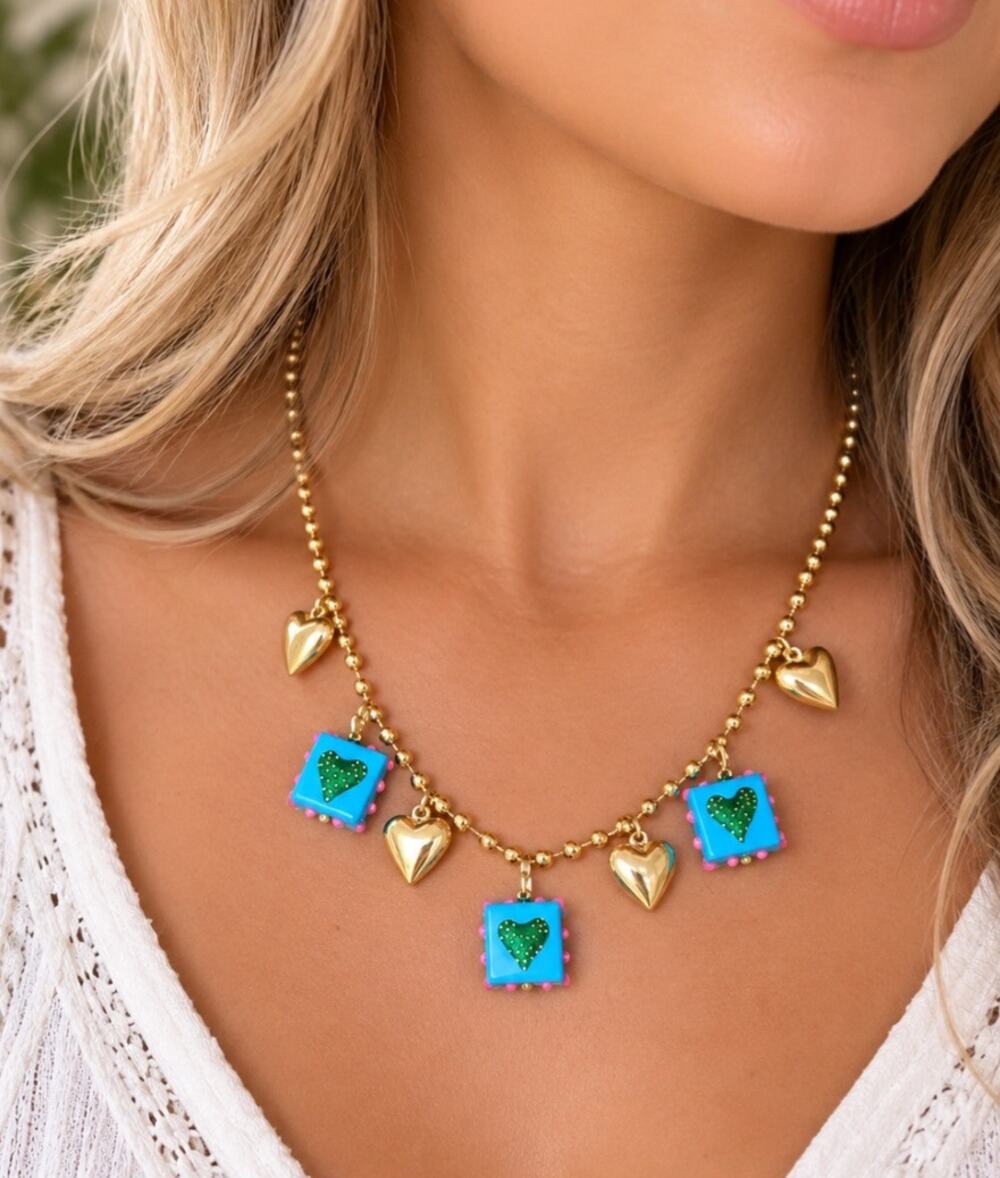 Dopamine Gold Heart Charm Necklace New